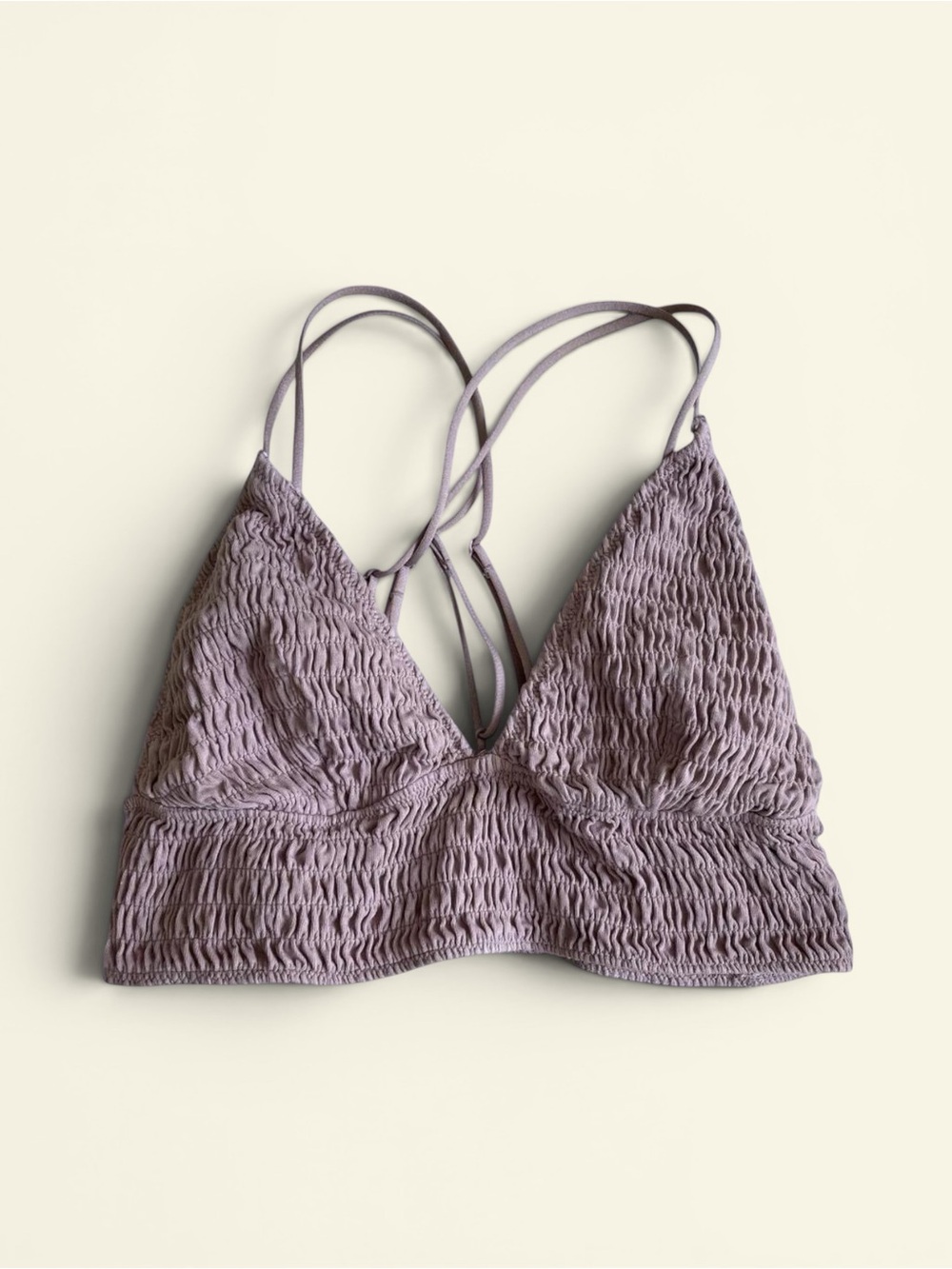 Victoria's Secret PINK Smocked Bralette Mauve Purple Strap V-Neck Cotton Size L
